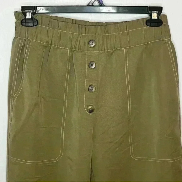 Zara Pull On Pants Women Large Khaki Elastic Wideband High-rise Button Detail - Picture 2 of 8